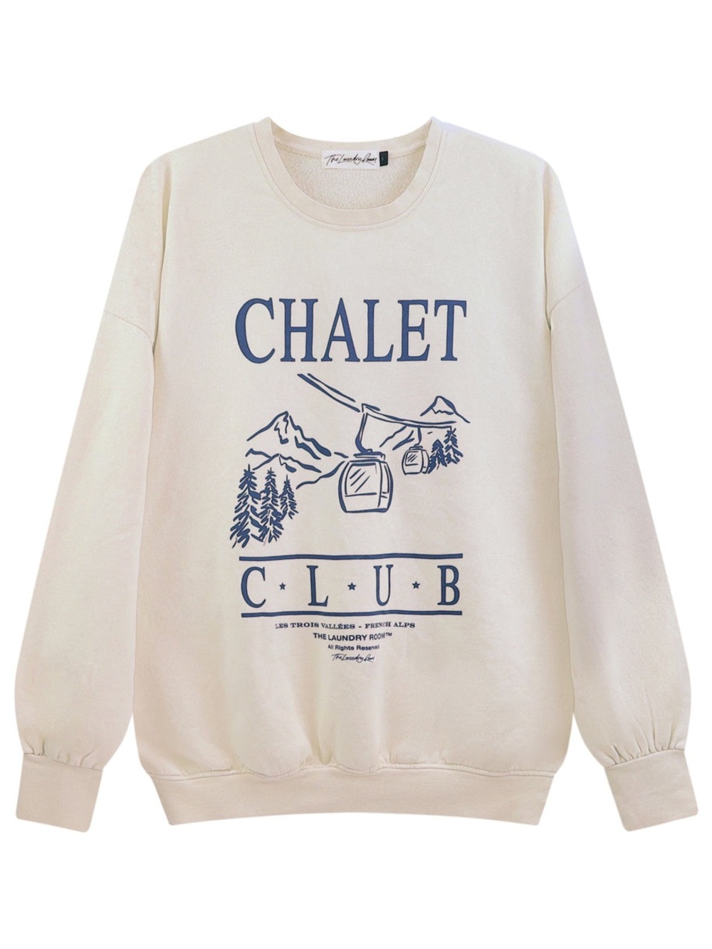 The Laundry Room Cream Crewneck Sweatshirt with Navy Chalet Graphic